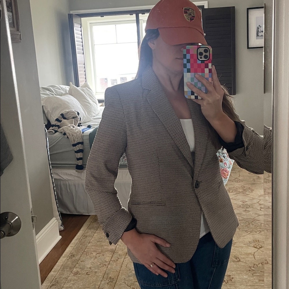 Zara Houndstooth Blazer in Brown and Black